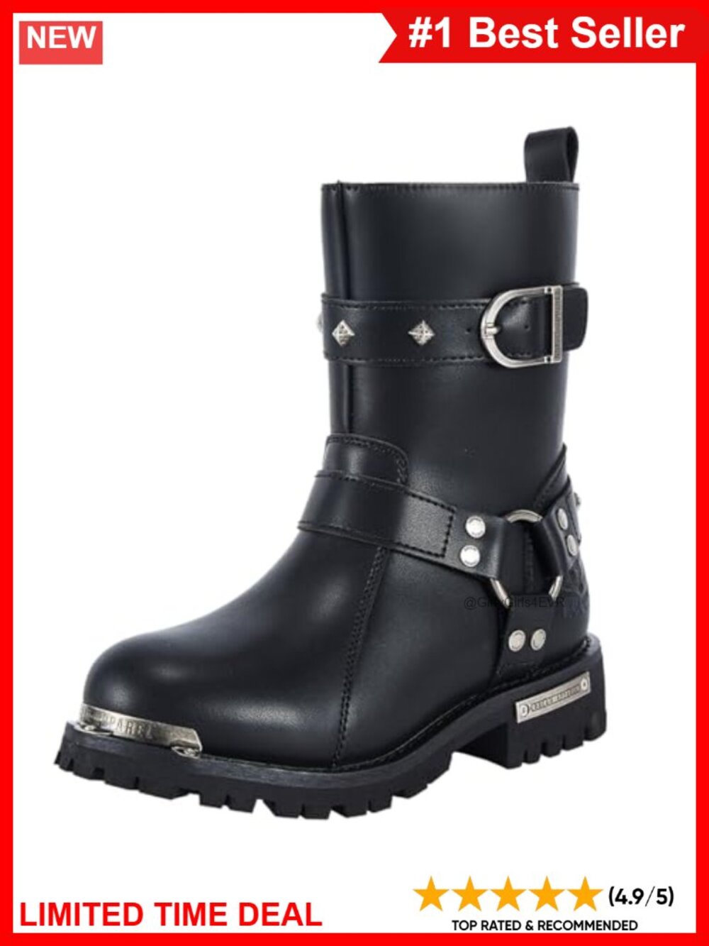 Waterproof PU Leather Studded Motorcycle Boots Side Zipper